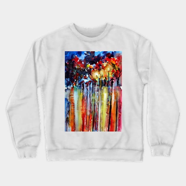 Red umbrellas at night Crewneck Sweatshirt by kovacsannabrigi